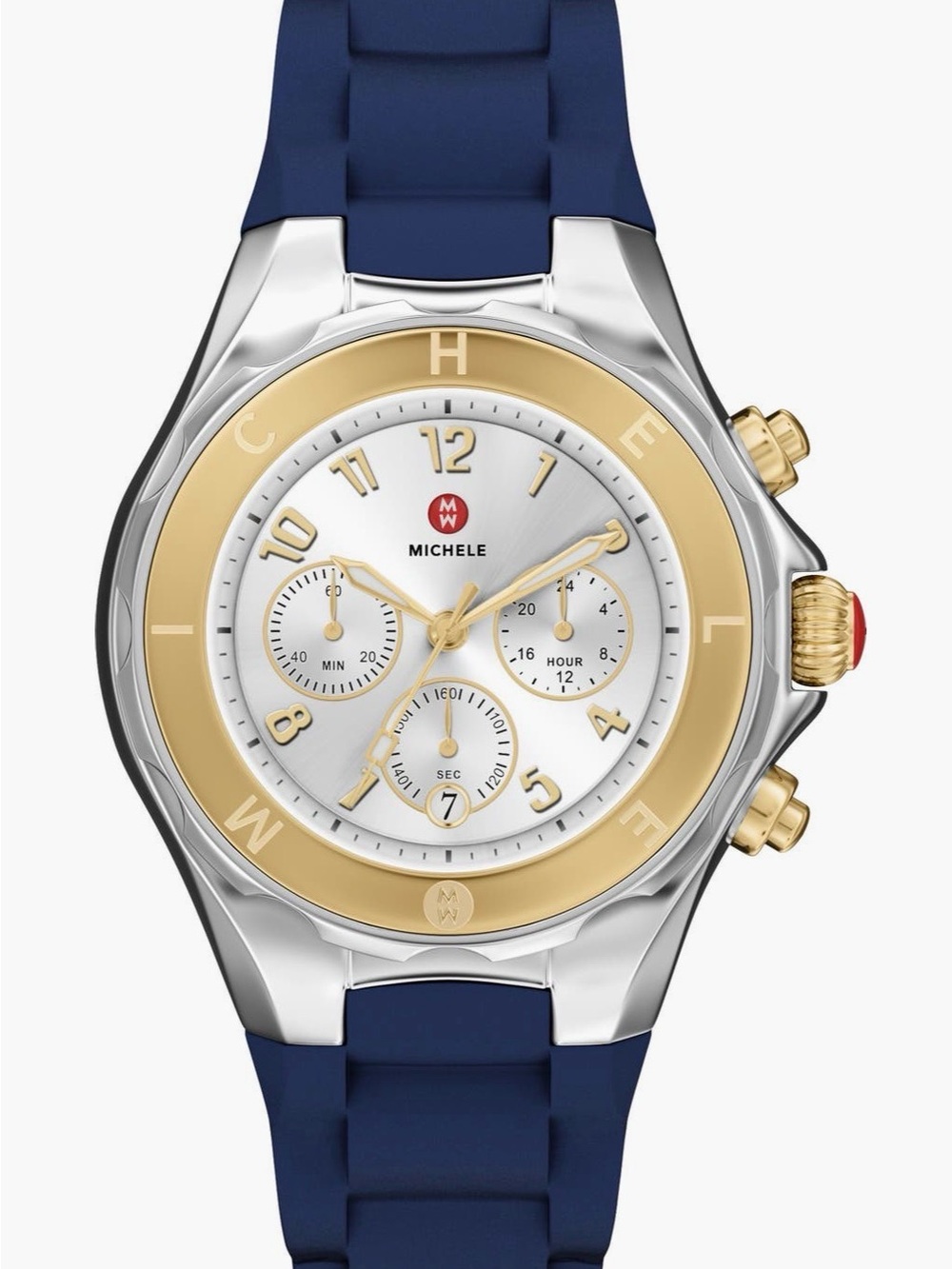 Michele Two-Tone Gold & Silver Chronograph Watch with Blue Strap